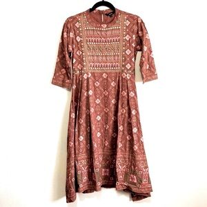 Le Reve Elegant Rust Patterned Dress